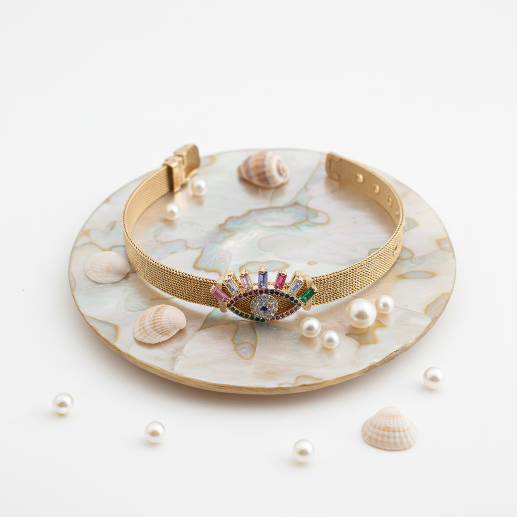 Crown Mesh Bracelet Flat Lay