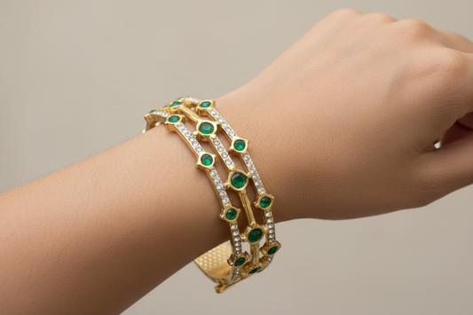Emerald Cabochon Pavé Rail Bangle lifestyle wrist shot