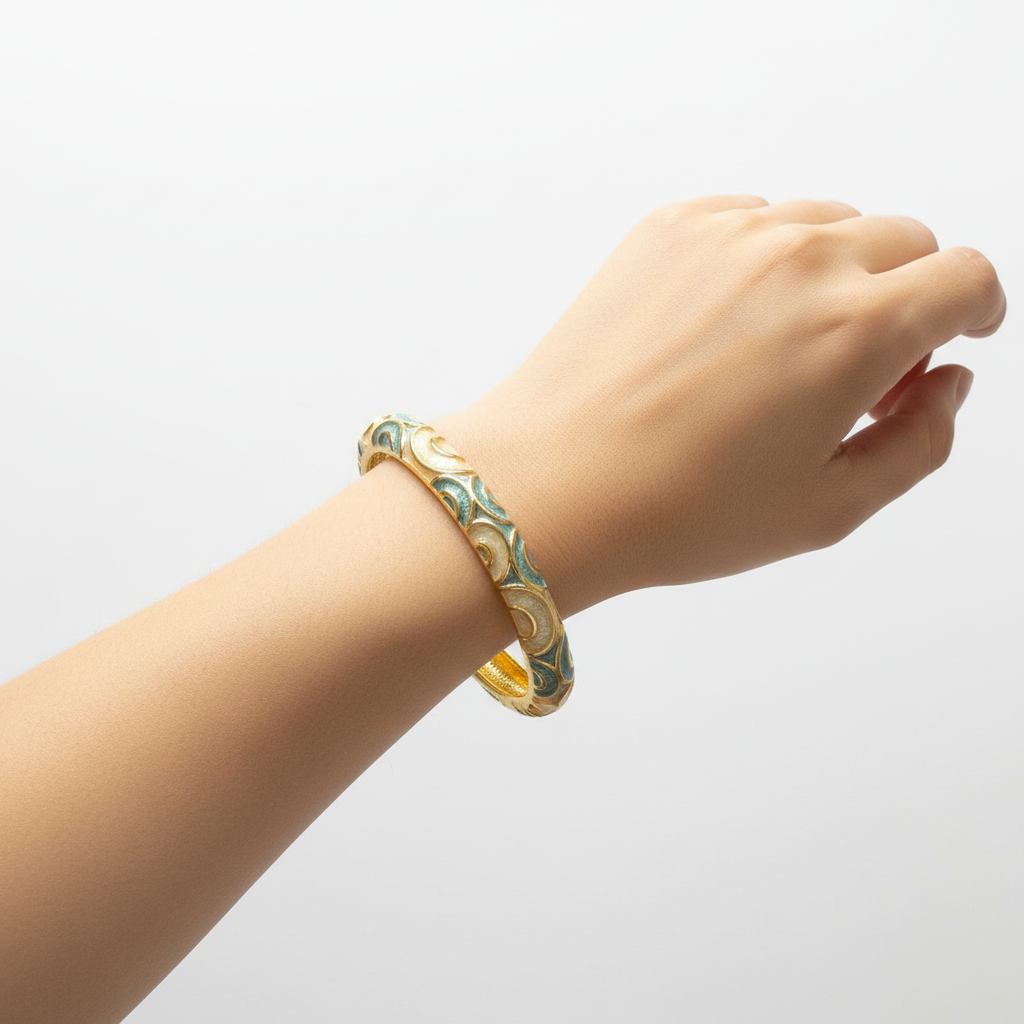 Woman wearing wave pattern bangle