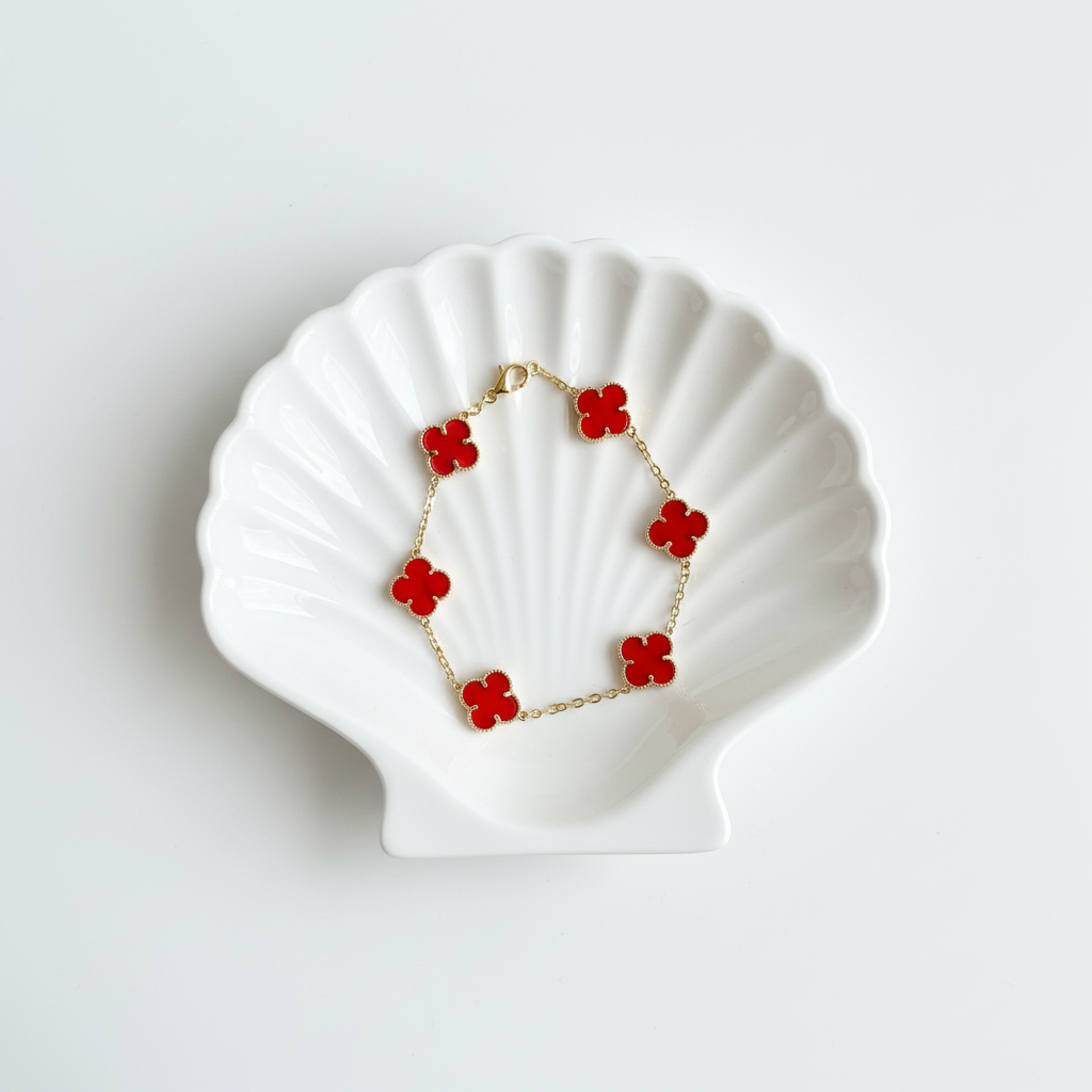 Women's Red Clover Bracelet Flat Lay