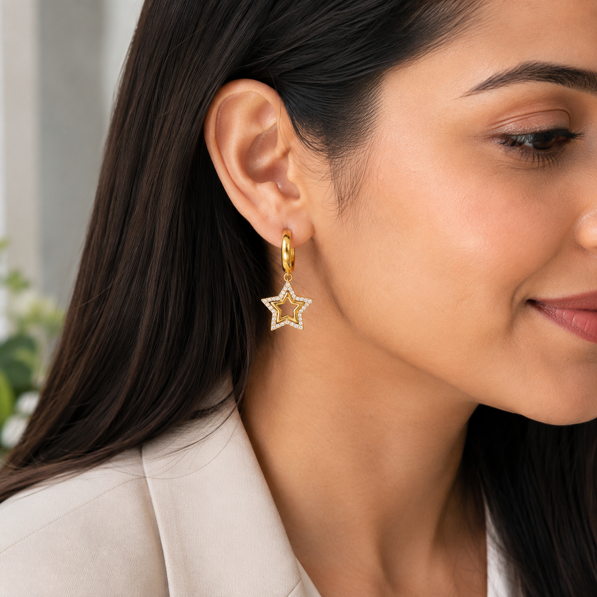 316L stainless steel PVD gold star earrings