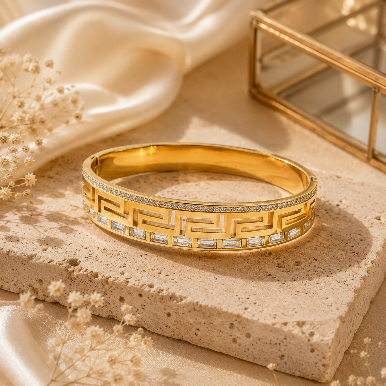 Greek Key Crystal Bangle Bracelet