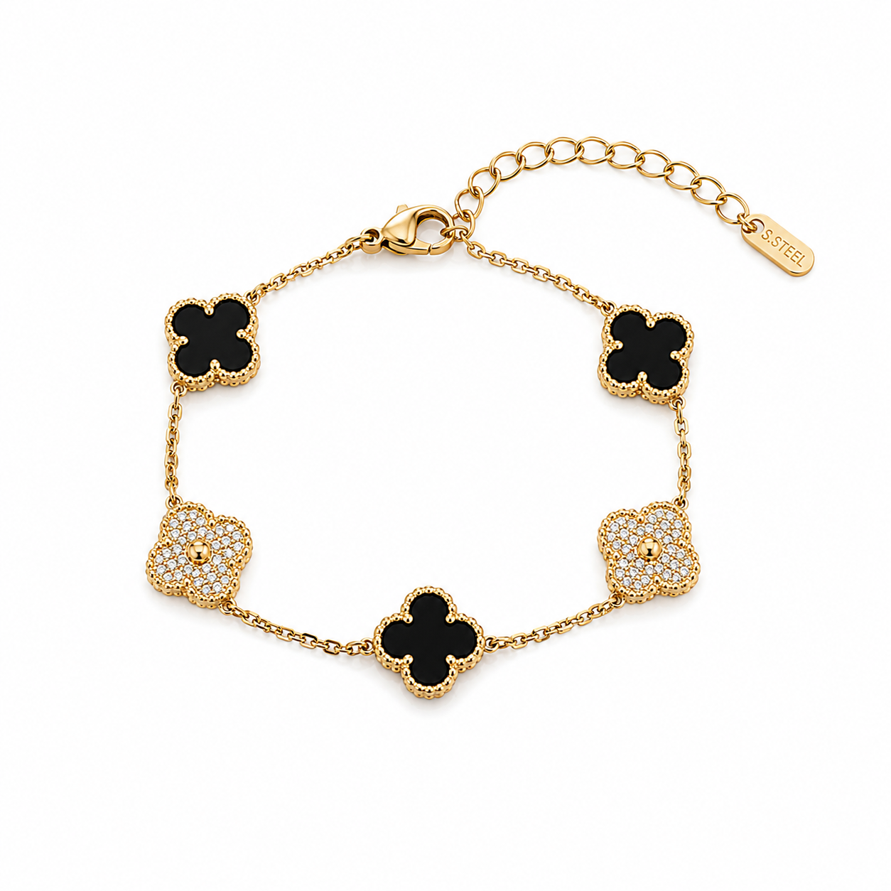 Clover Black & Crystal Gold-Plated Bracelet