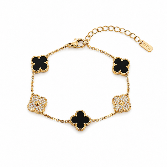 Clover Black & Crystal Gold-Plated Bracelet