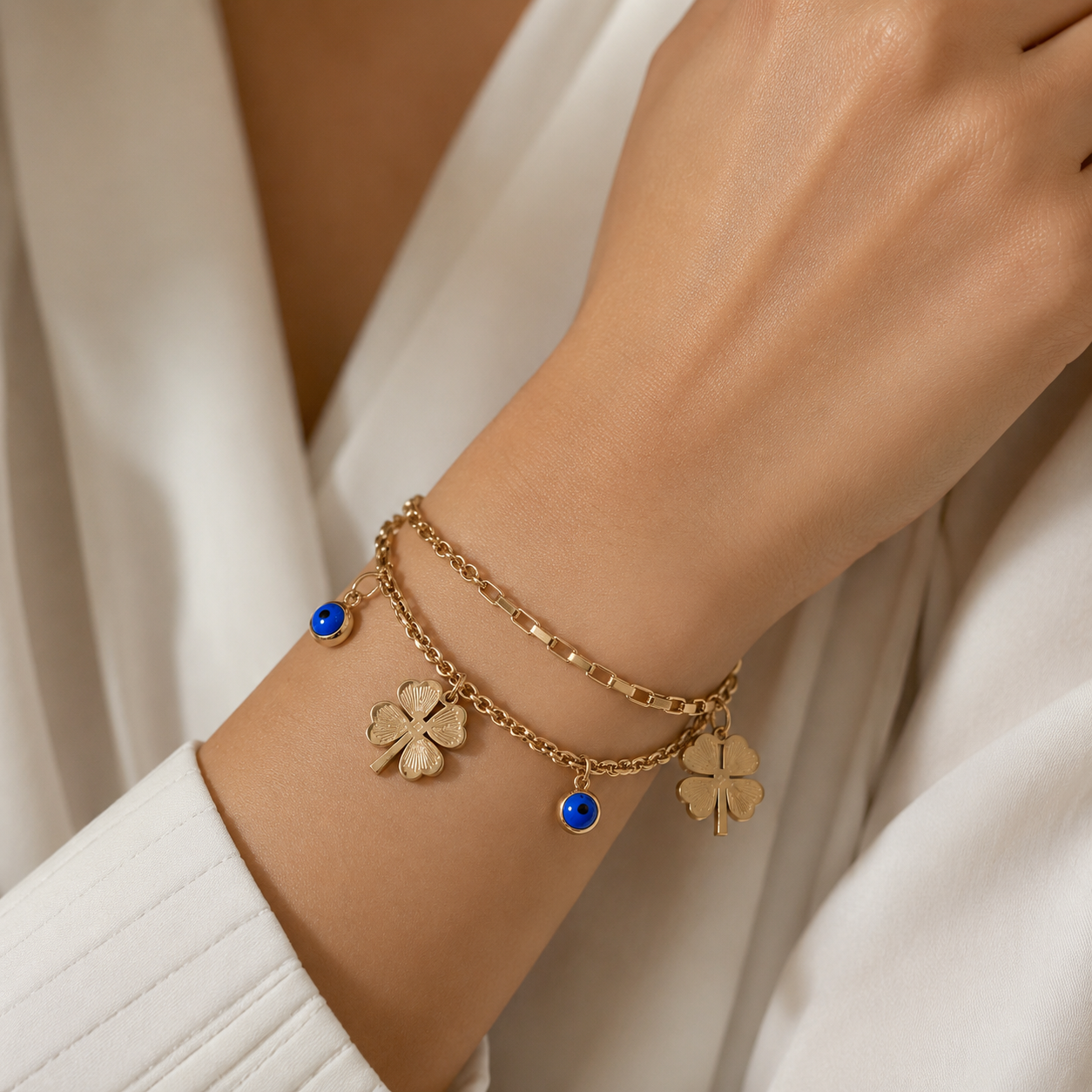 Clover & Evil Eye Charm Bracelet