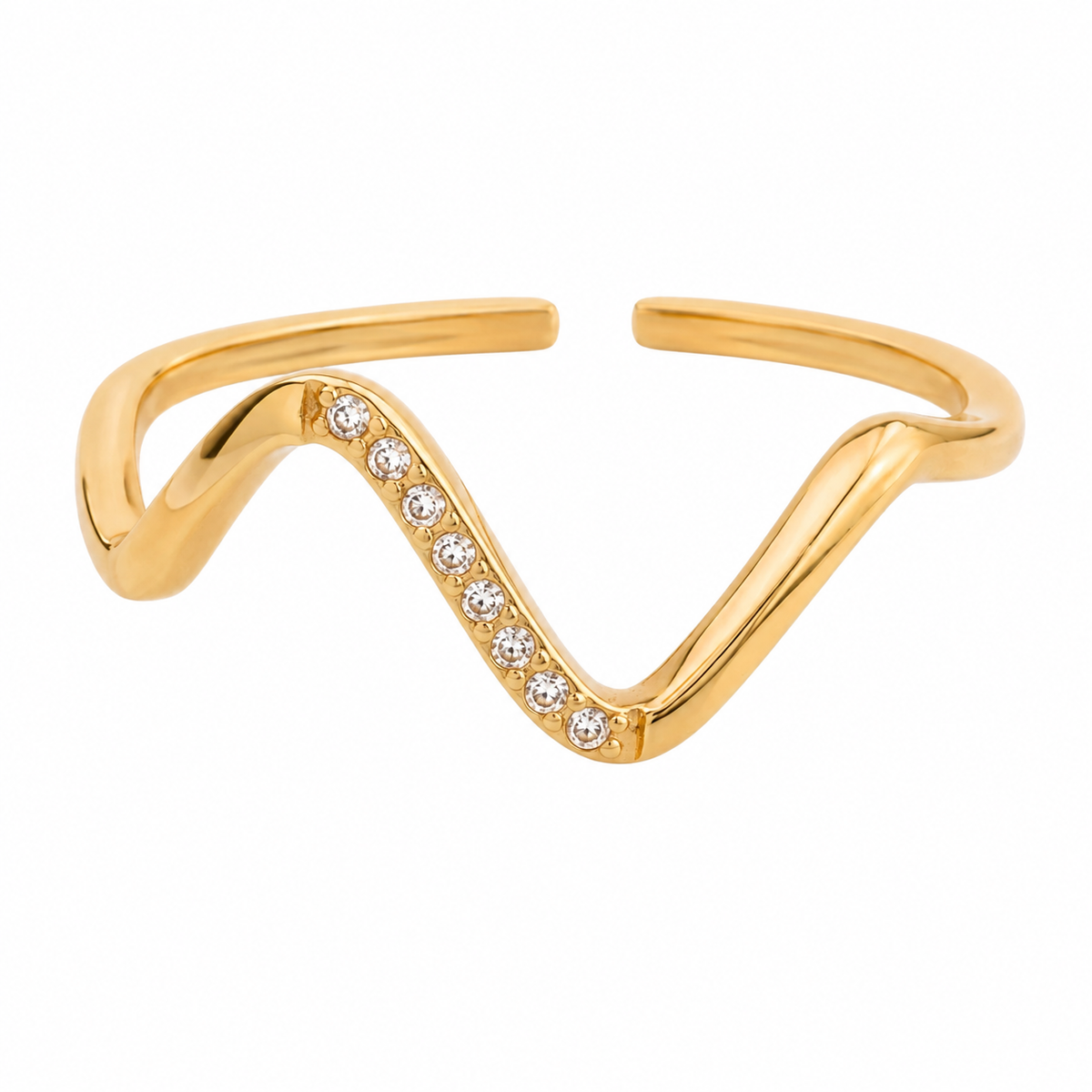 Elara V-Line gold ring with sparkling crystal stones