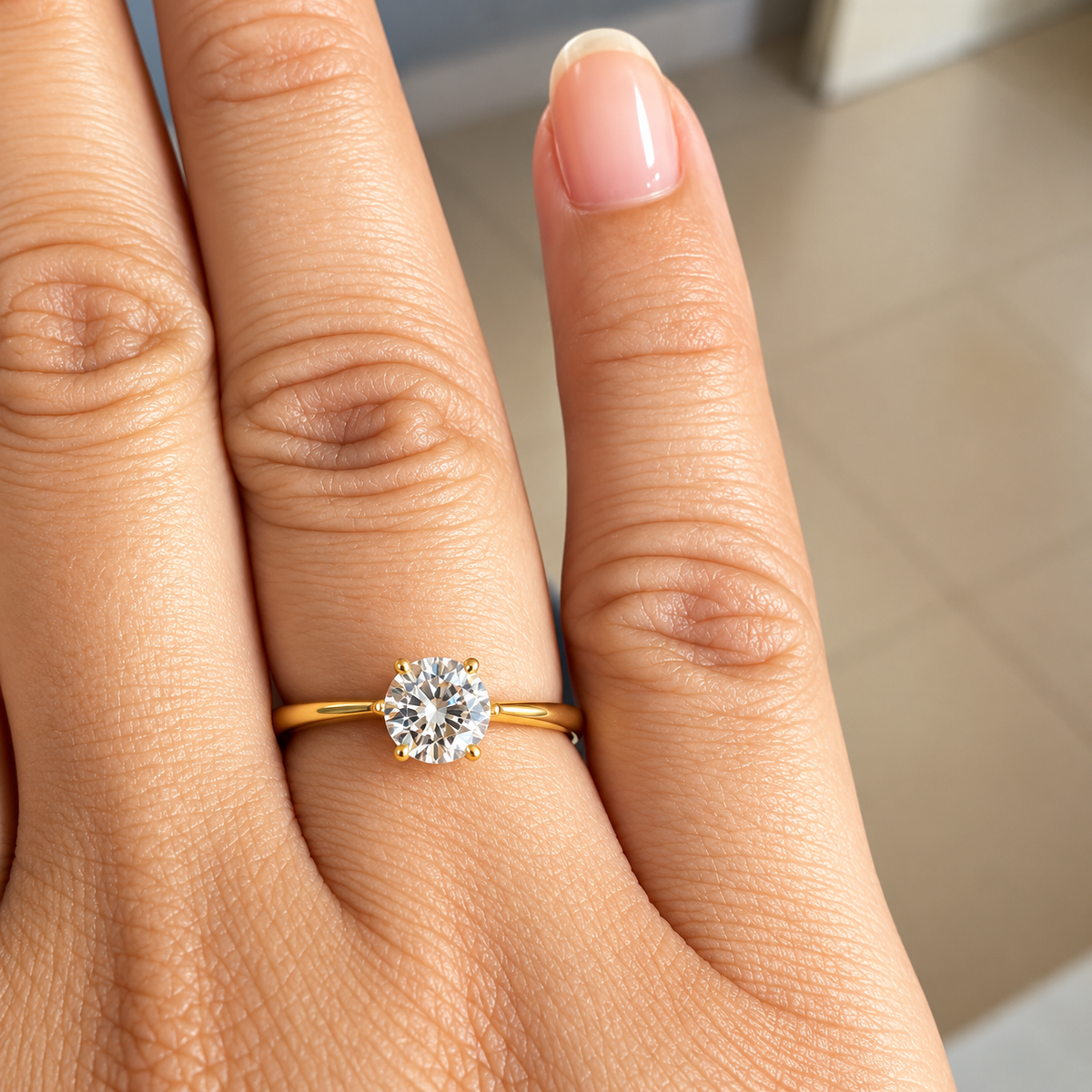 Real Pic of Gold Solitaire Ring on Hand
