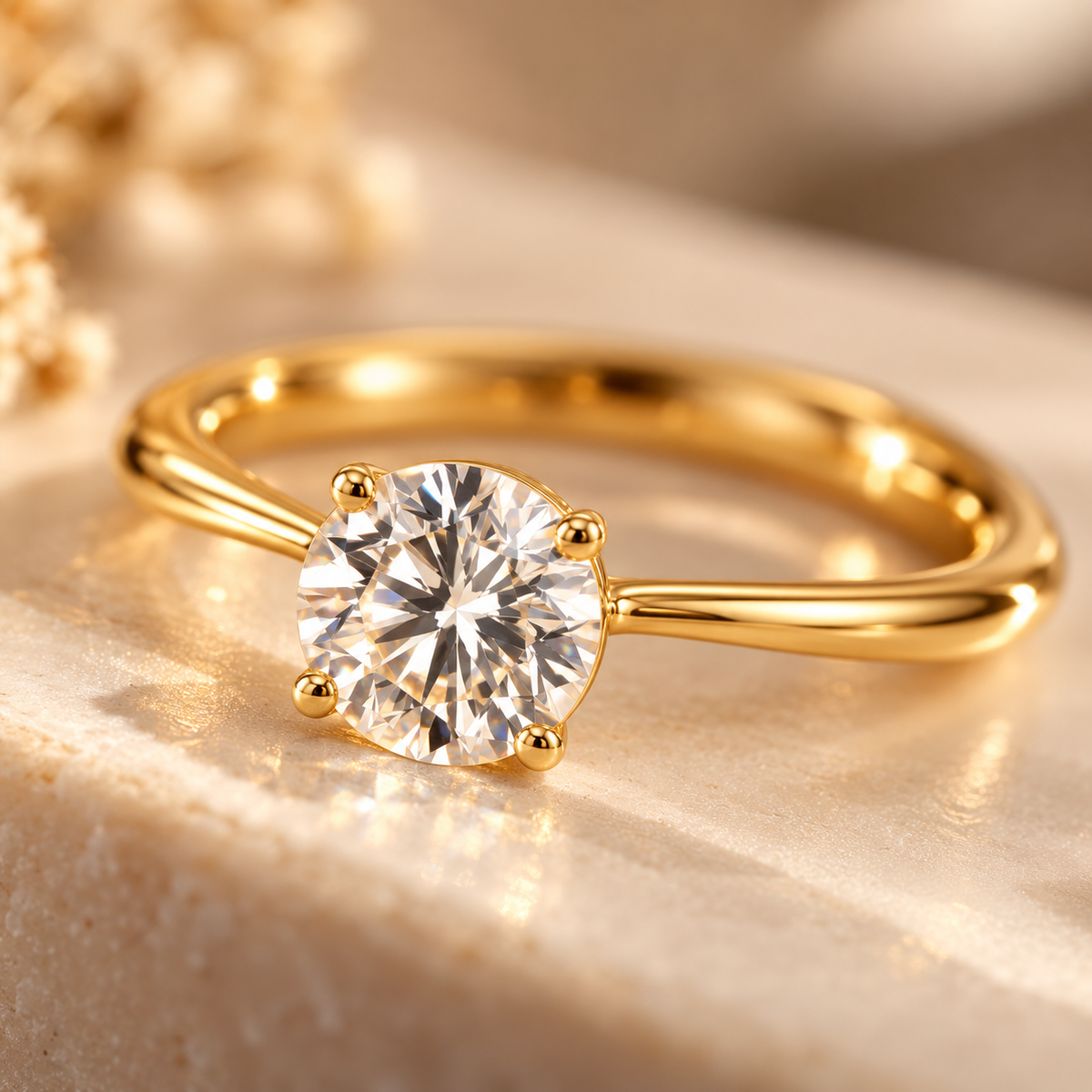 Close-up of Calista Round Solitaire Ring with sparkling round-cut stone