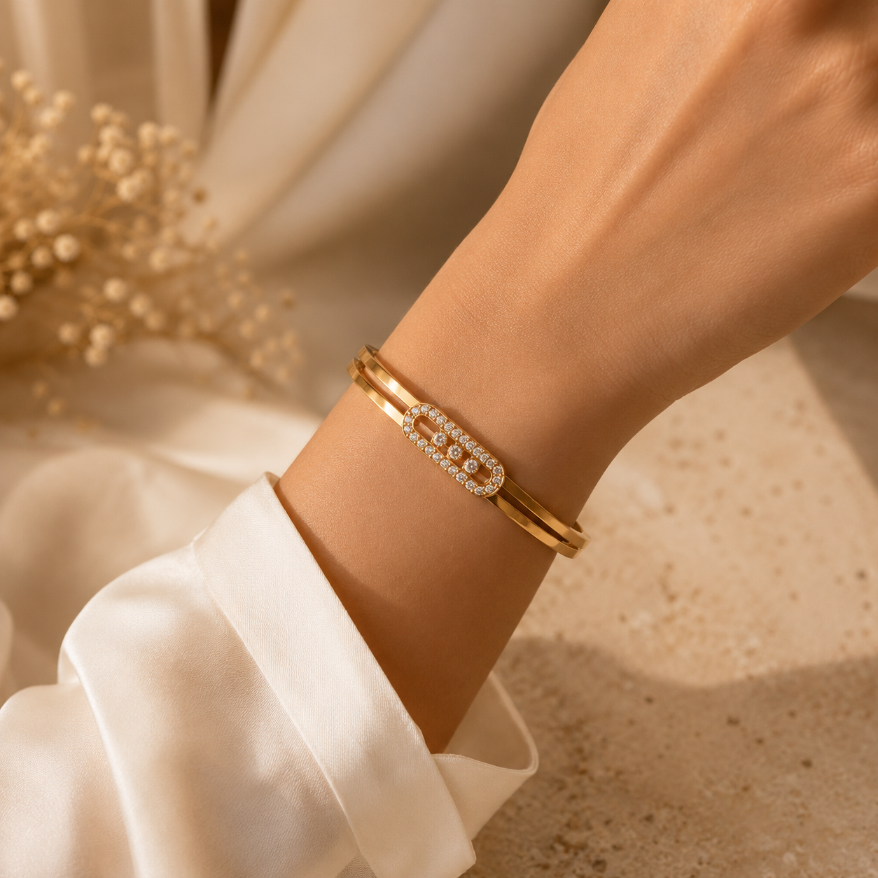 Oval Pavé Motif Bangle Bracelet