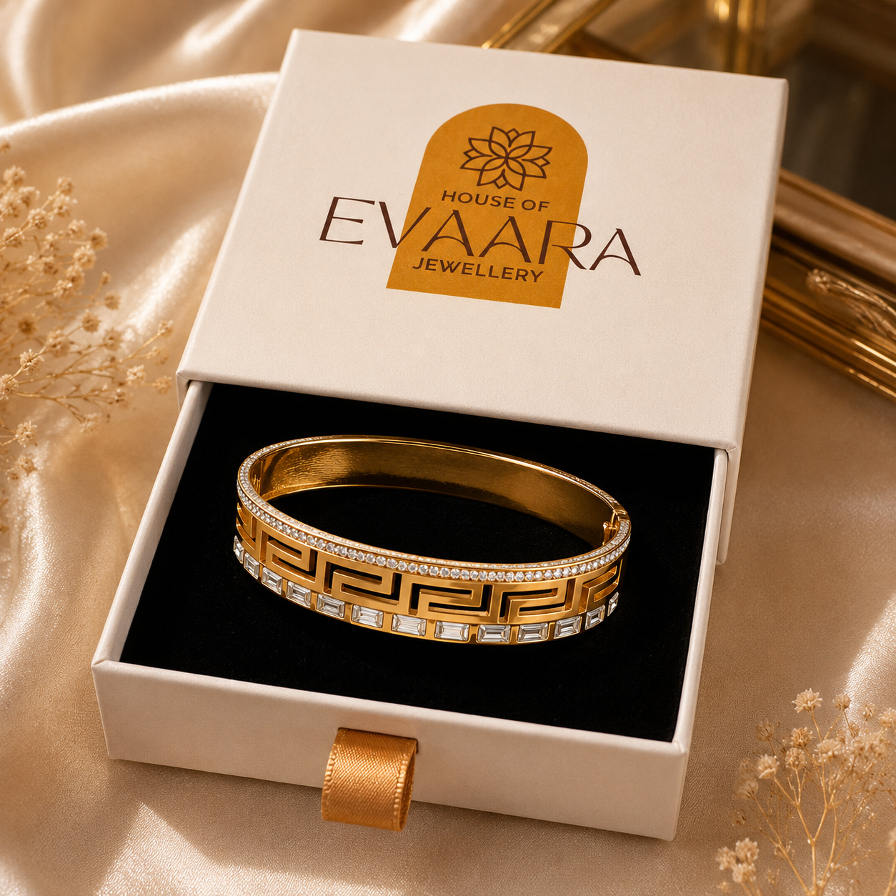 Greek Key Crystal Bangle Bracelet