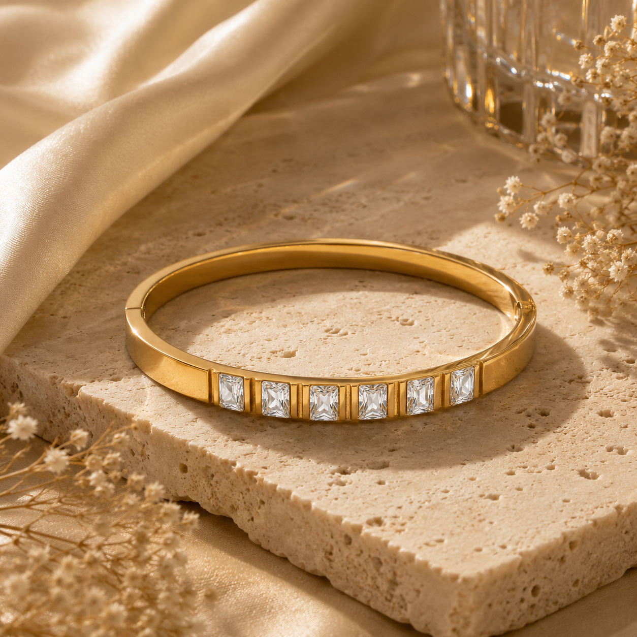 Solitaire Baguette Bangle Bracelet