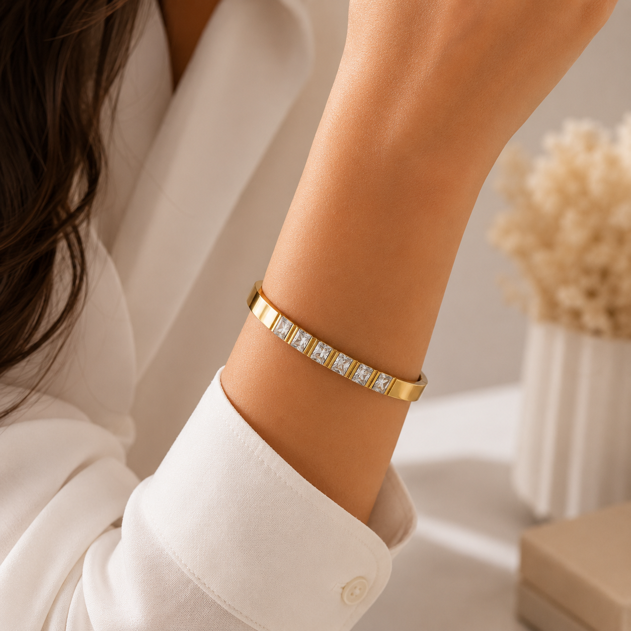 Solitaire Baguette Bangle Bracelet