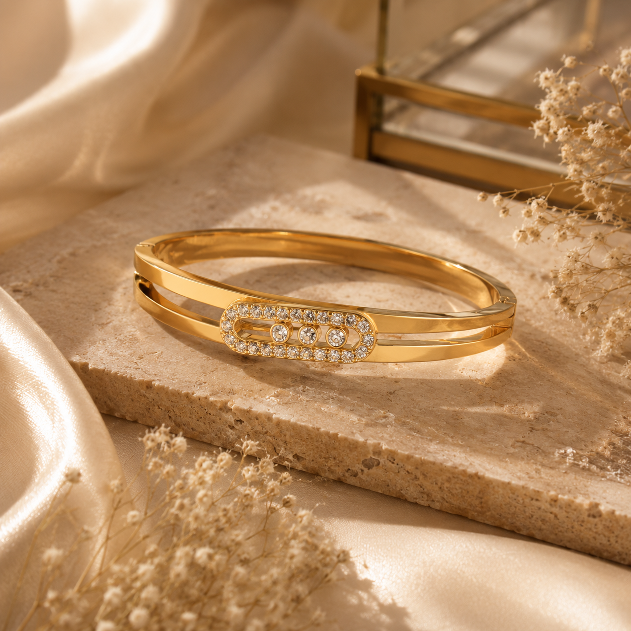 Oval Pavé Motif Bangle Bracelet