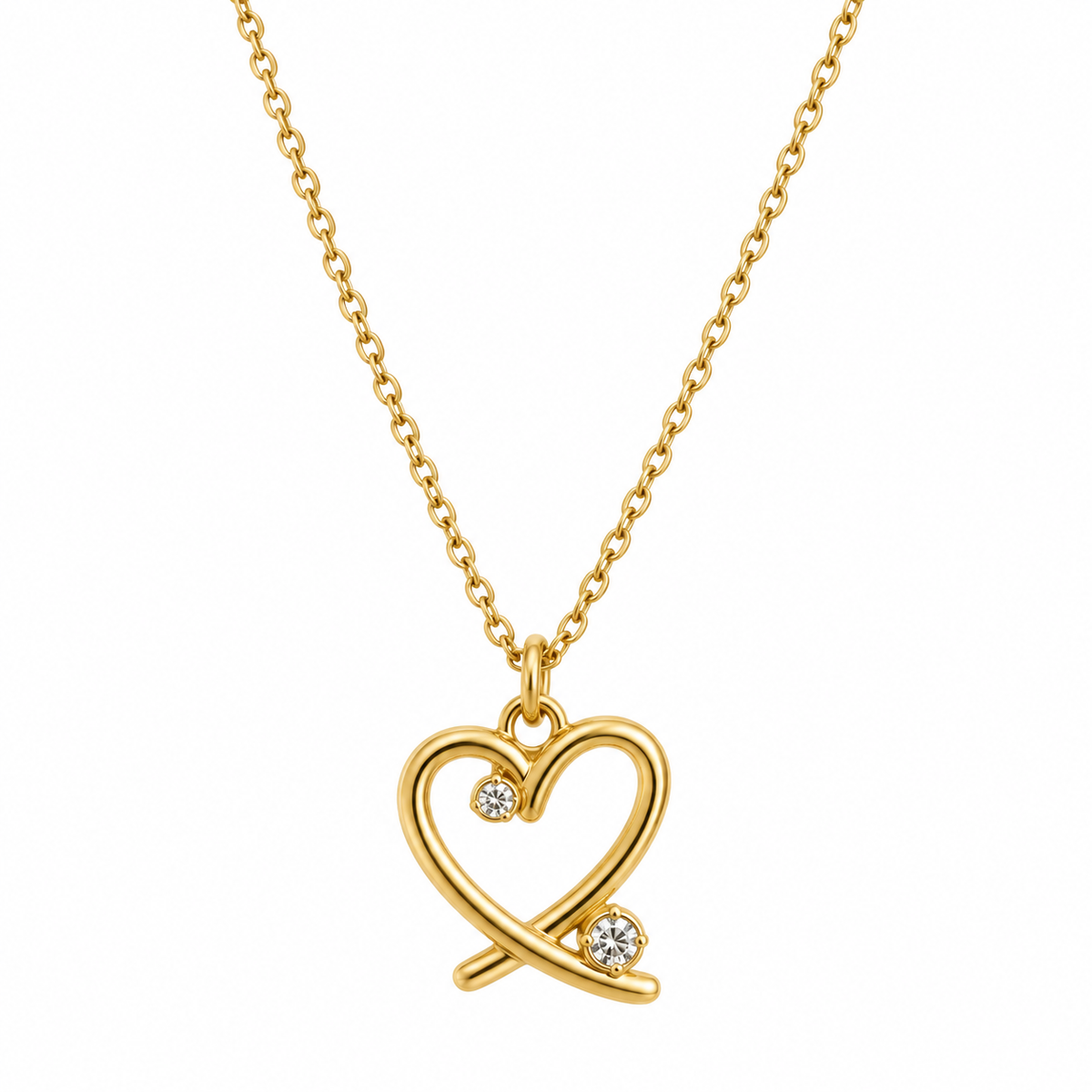 Amorette 18K gold-plated stainless steel open heart necklace with clear crystal accents