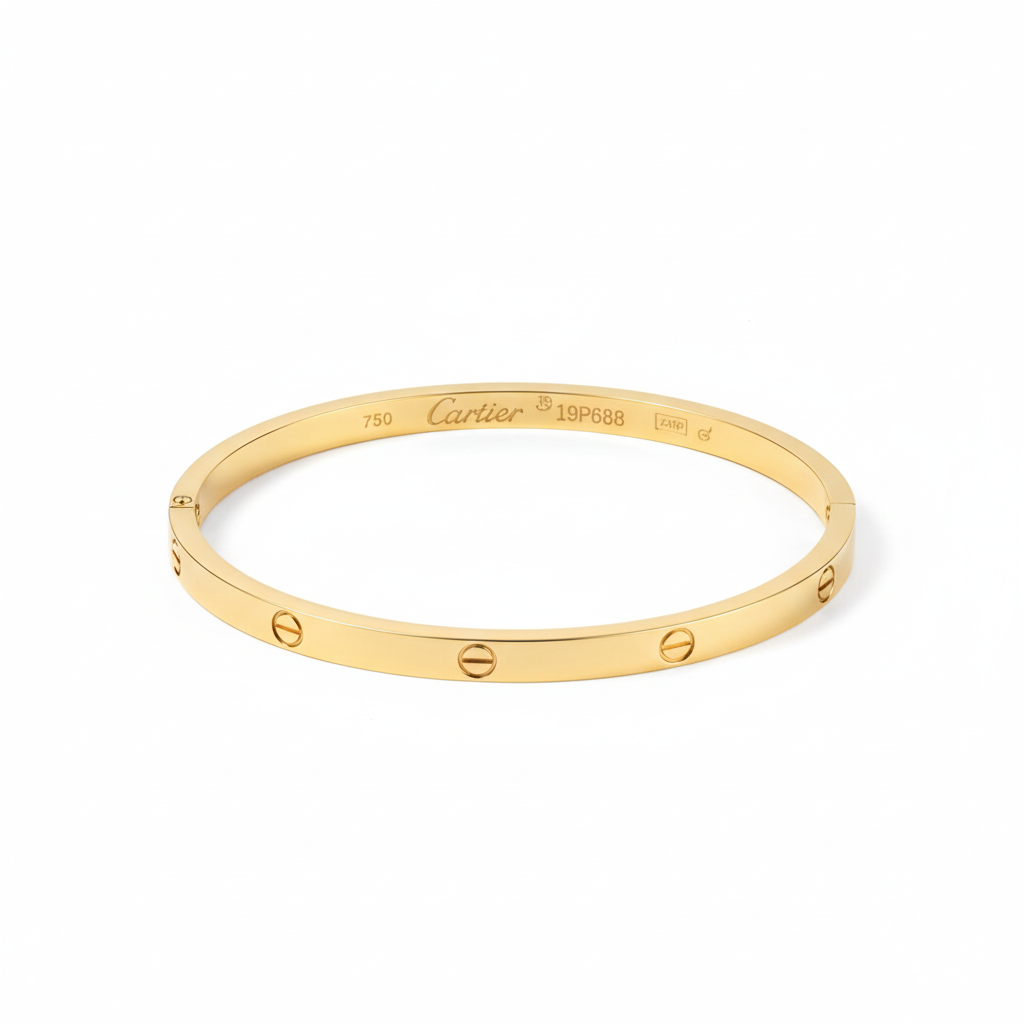 Slim screw bangle bracelet 18K gold plated minimal bracelet on white luxury background