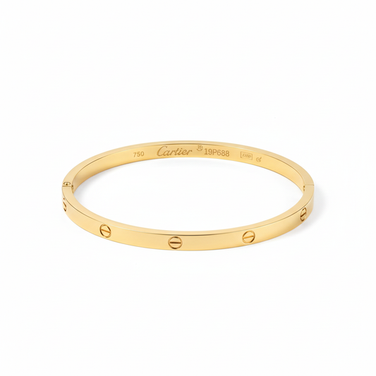 Slim screw bangle bracelet 18K gold plated minimal bracelet on white luxury background