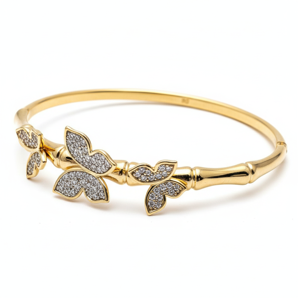 Crystal butterfly bangle bracelet gold plated butterfly bracelet for women on white background