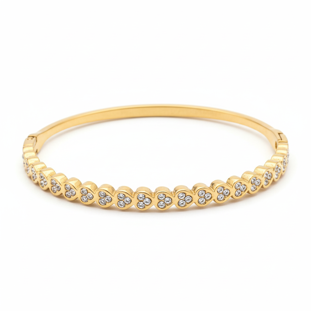 Crystal scalloped wave slim bangle bracelet gold plated crystal bracelet for women on white background