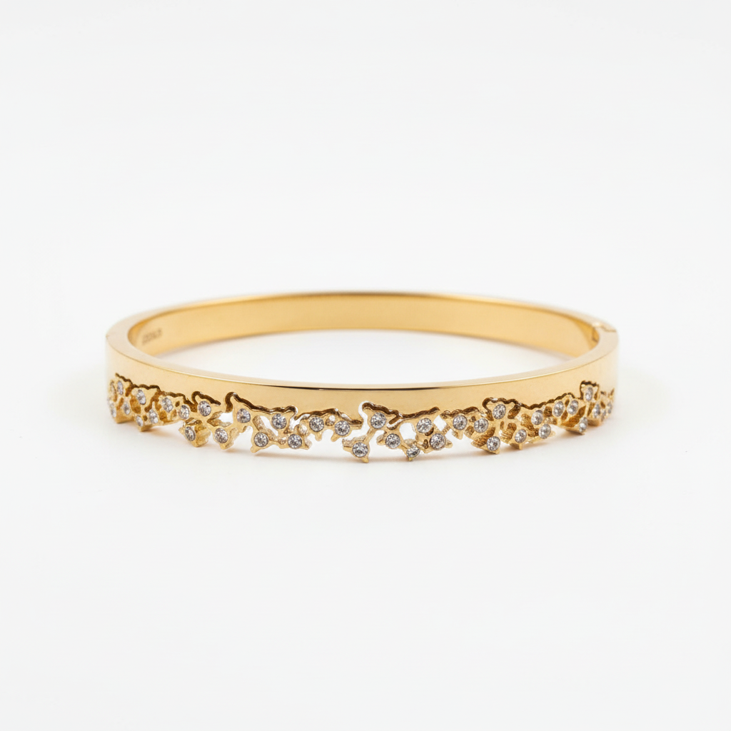 Gold crystal wave bangle bracelet minimal gold crystal bracelet for women on white background