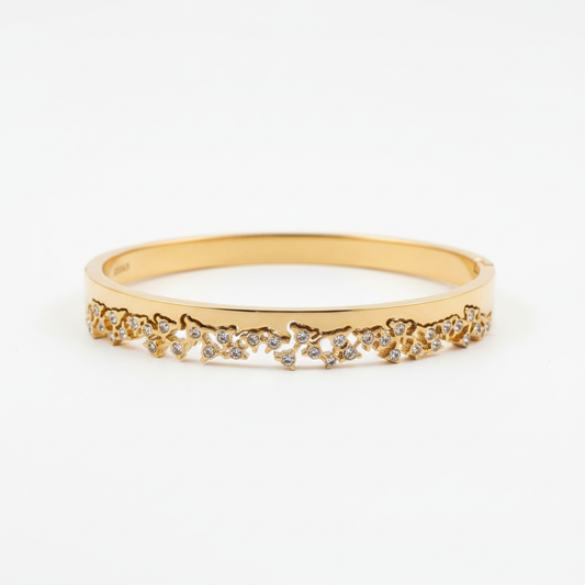 Gold crystal wave bangle bracelet minimal gold crystal bracelet for women on white background