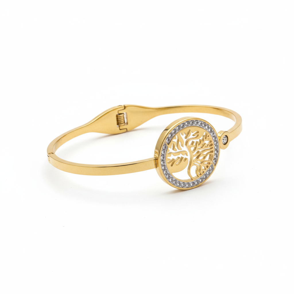 Angled side view of tree of life bracelet