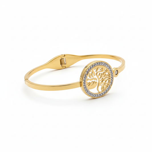 Angled side view of tree of life bracelet