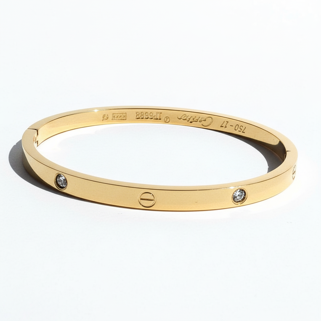 Love bangle bracelet 18K gold plated minimal bracelet for women on white background