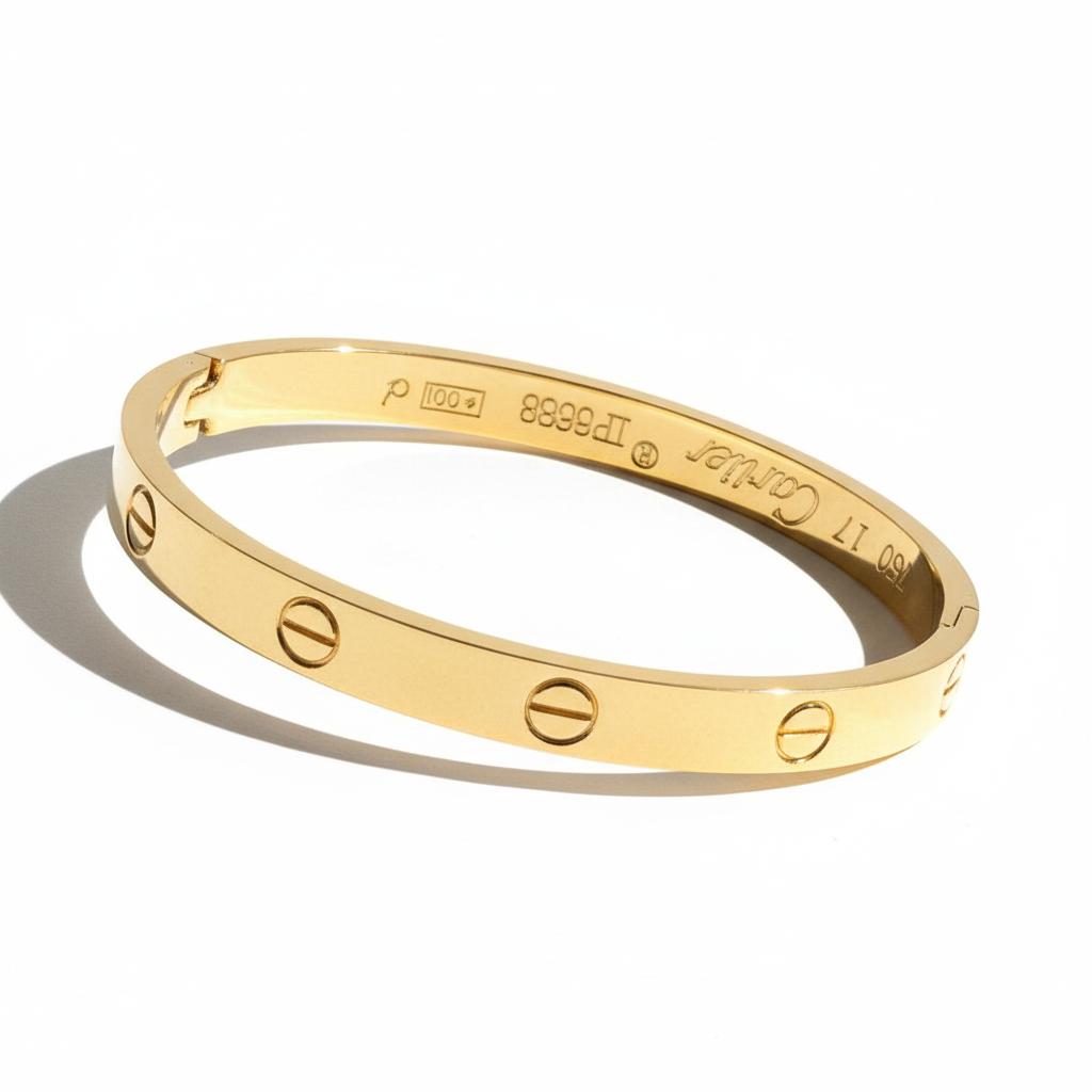 Screw bangle bracelet 18K gold plated minimal bracelet for women on white background