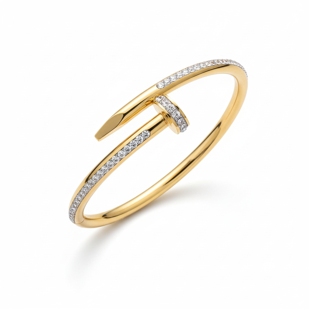 Studded nail bracelet gold plated nail design bracelet for women on white background