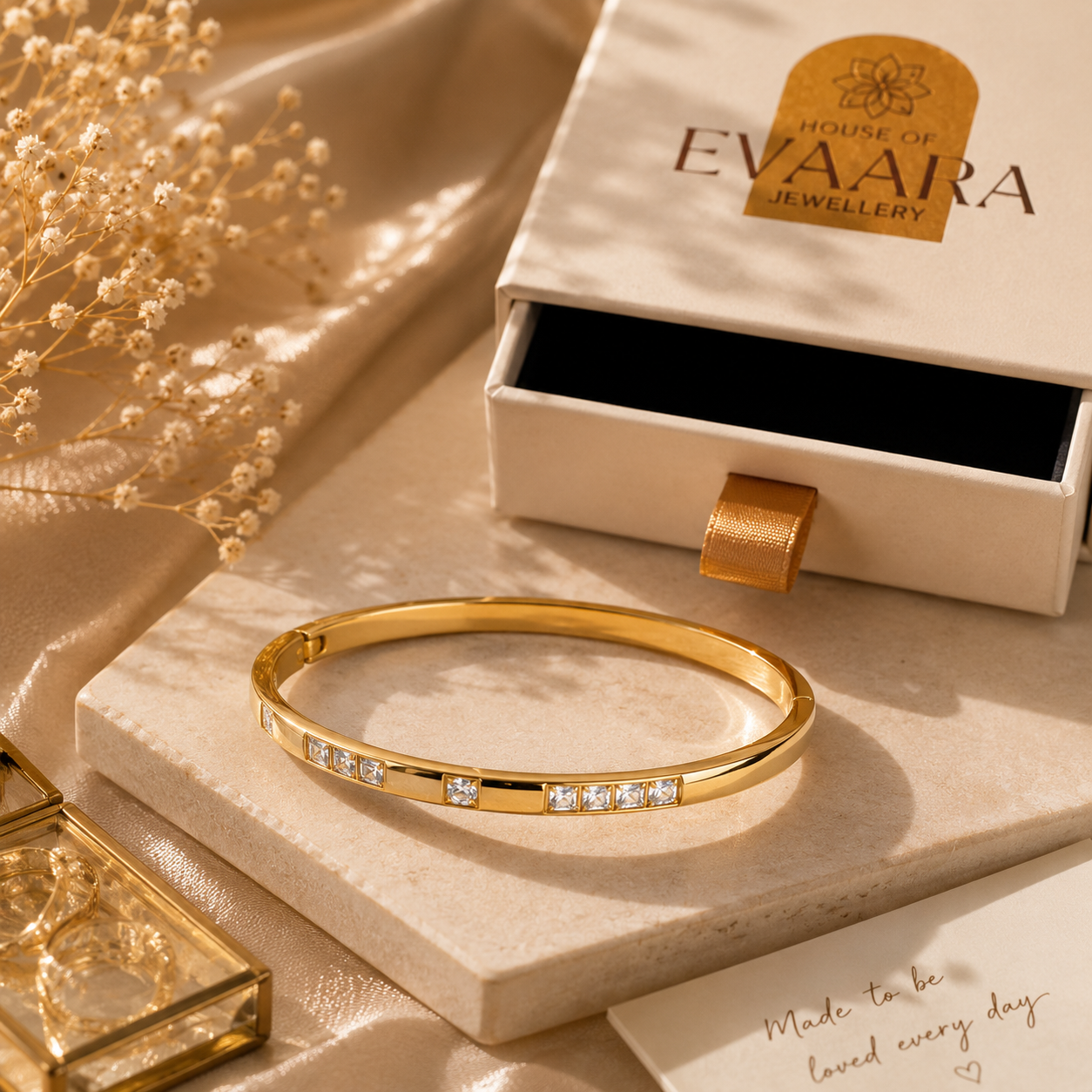 Anti-Tarnish 316L Thick 18k Gold Plated Crystal Bangle