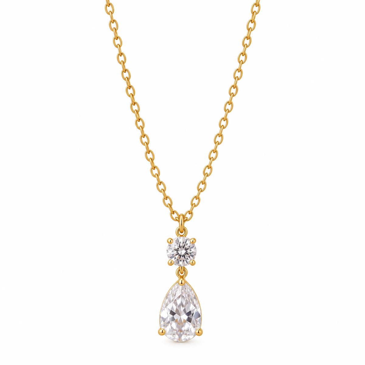 Aveline gold-tone necklace with round and pear-shaped clear crystal pendant