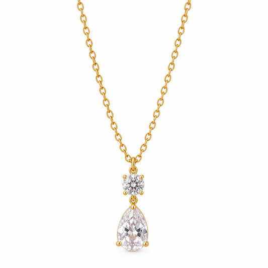 Aveline gold-tone necklace with round and pear-shaped clear crystal pendant