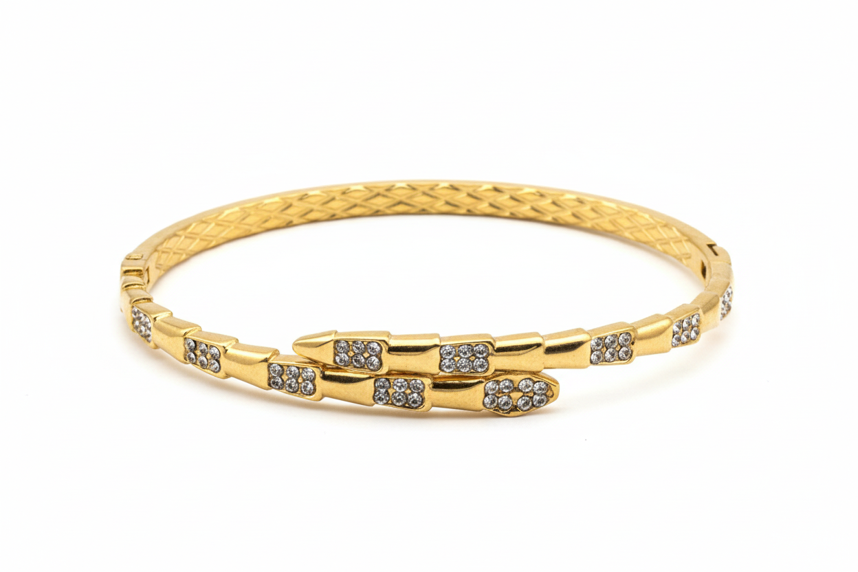 Basket-Weave Crystal Bangle – White Background