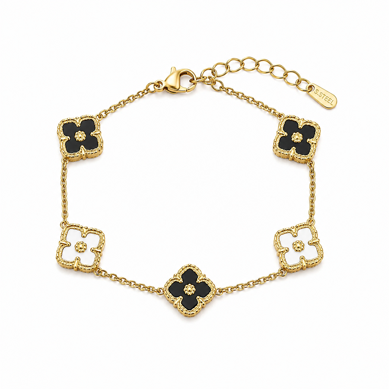 Clover Black & White Enamel Loose Bracelet
