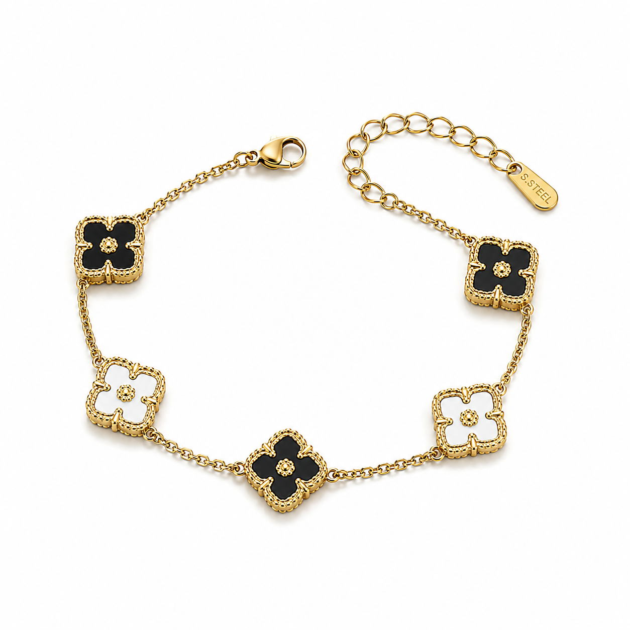 Clover Black & White Enamel Loose Bracelet
