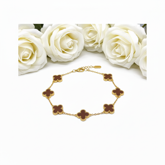 Brown clover waterproof gold-plated clover bracelet for women on white background