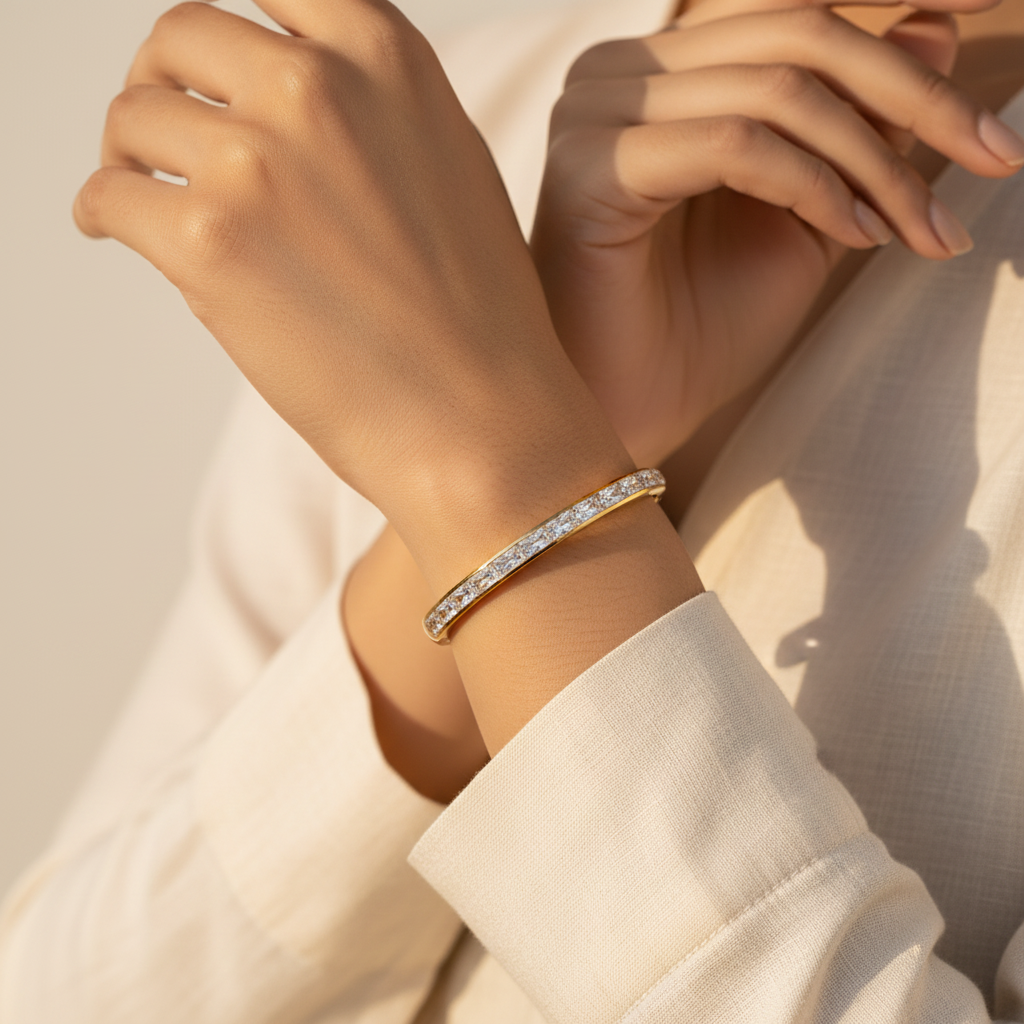 Channel-Set Crystal Bangle On-Wrist