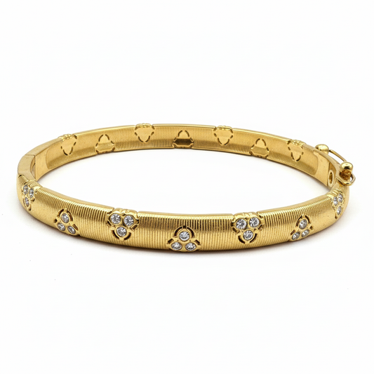Crystal Flower Gold Bangle - Angled Side View