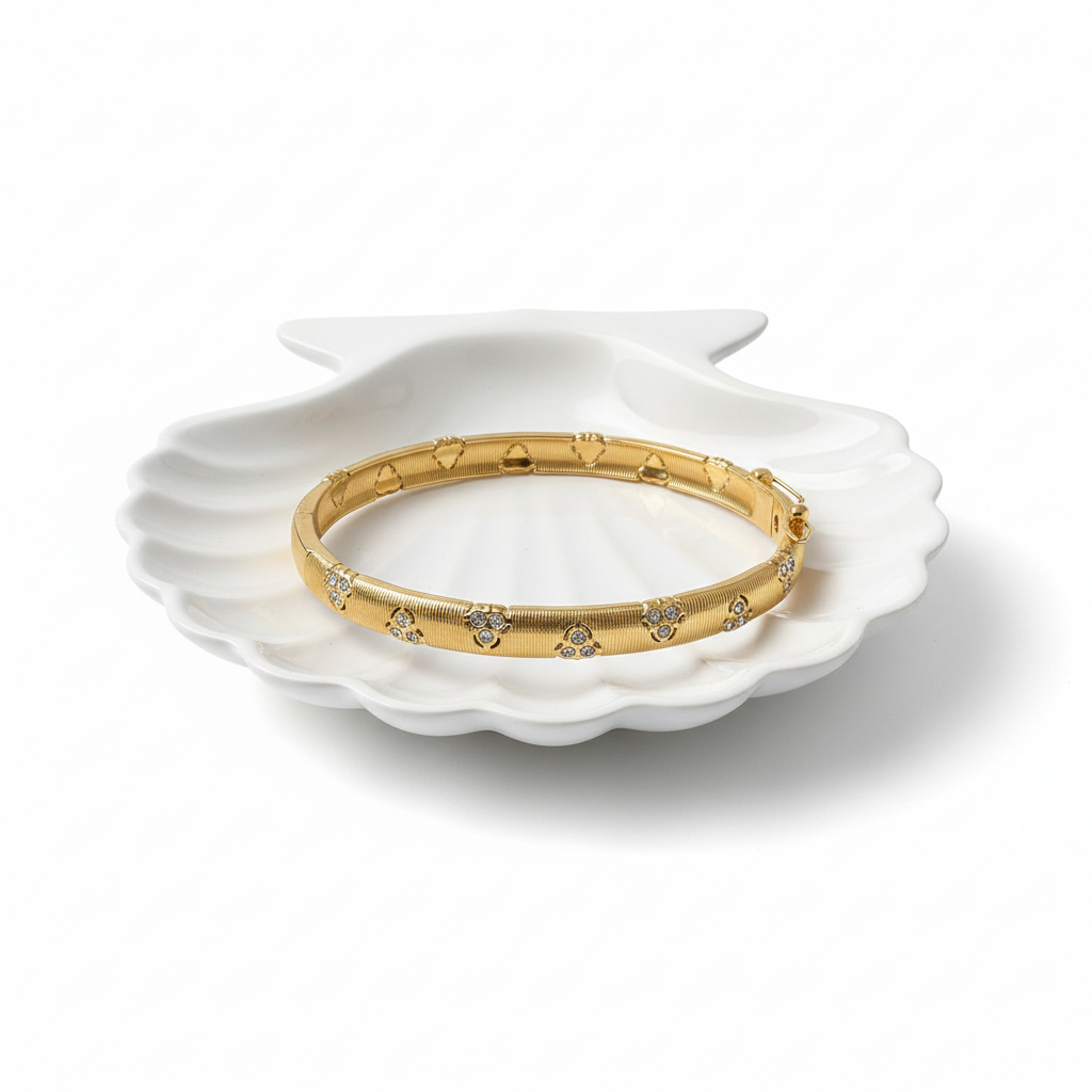 Crystal Flower Gold Bangle - Flat Lay