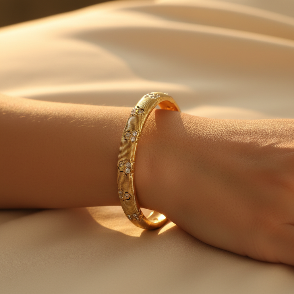 Crystal Flower Gold Bangle - Wrist Shot Regenerated