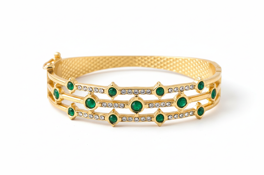 Emerald Rail Pavé Statement Bangle – White Background