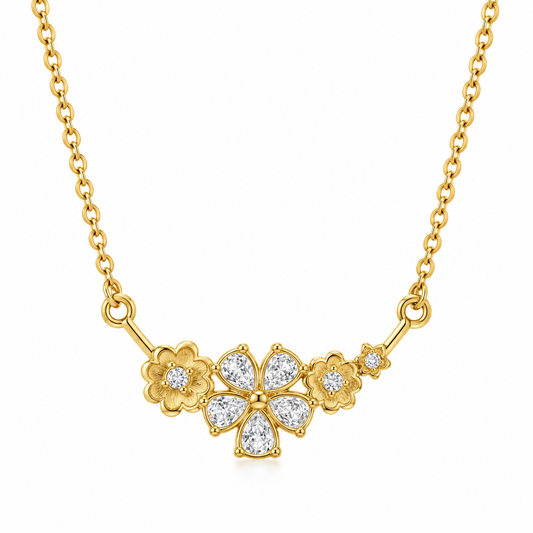 Fiora Crystal Bloom gold-tone necklace with delicate crystal floral design