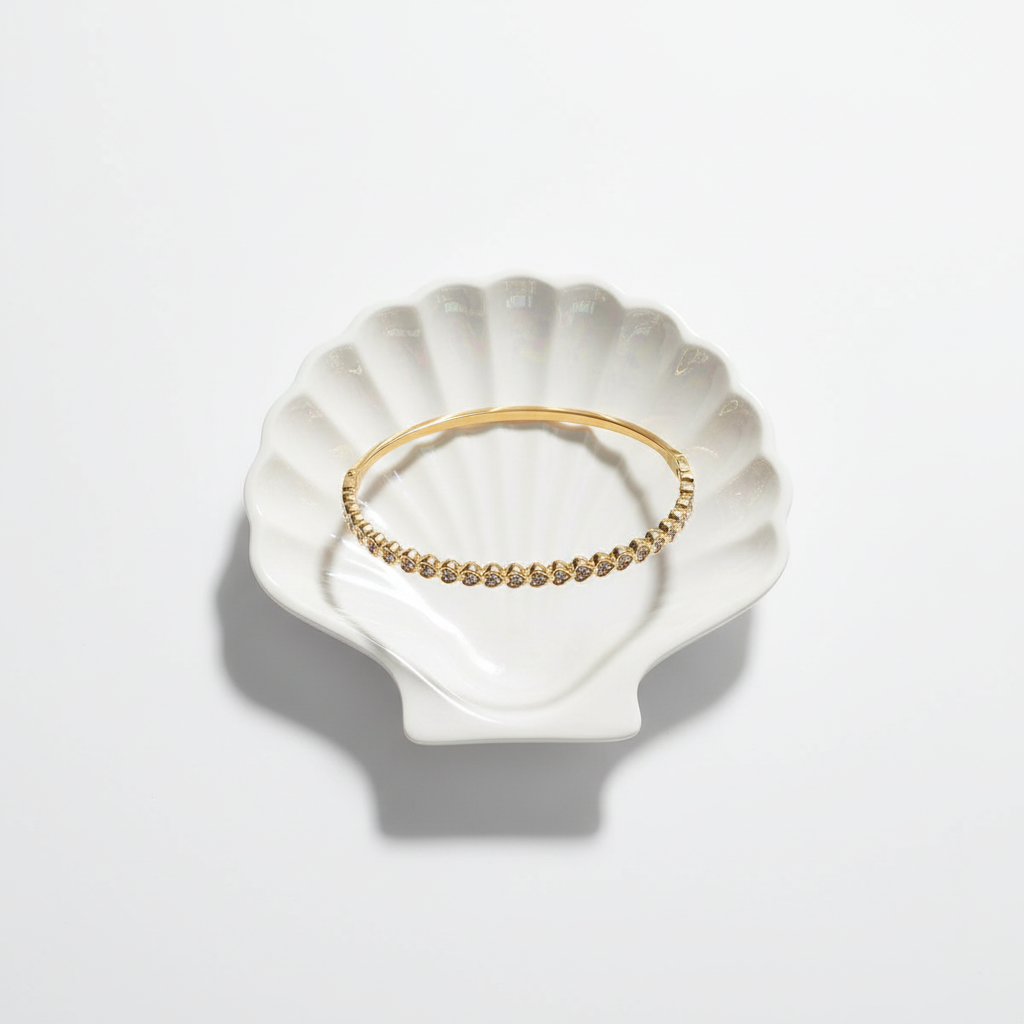 Crystal scalloped wave slim bangle bracelet flat lay gold crystal bracelet for women