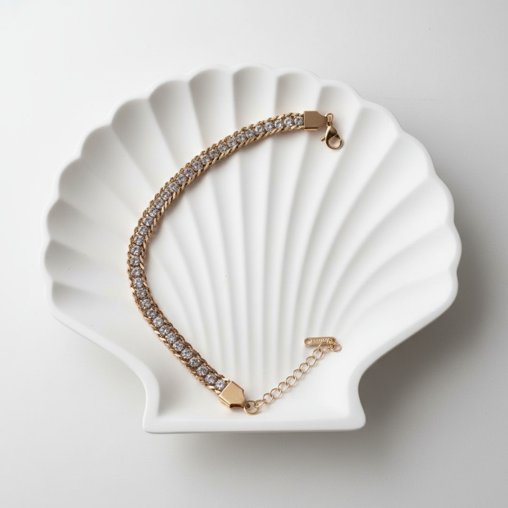 Woven crystal chain bracelet flat lay gold crystal bracelet for women