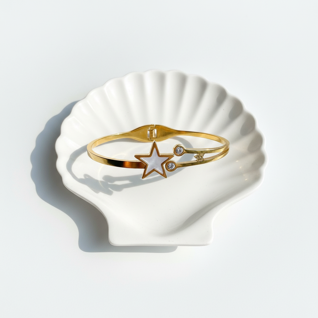 Star kada bracelet flat lay gold star bangle bracelet for women
