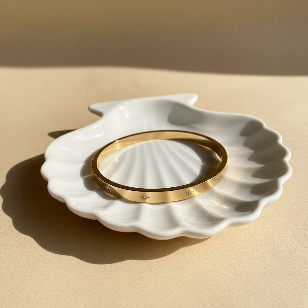 Floral Crystal Bangle Shell Tray Bright