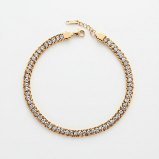 Woven crystal gold plated crystal chain bracelet for women on white background