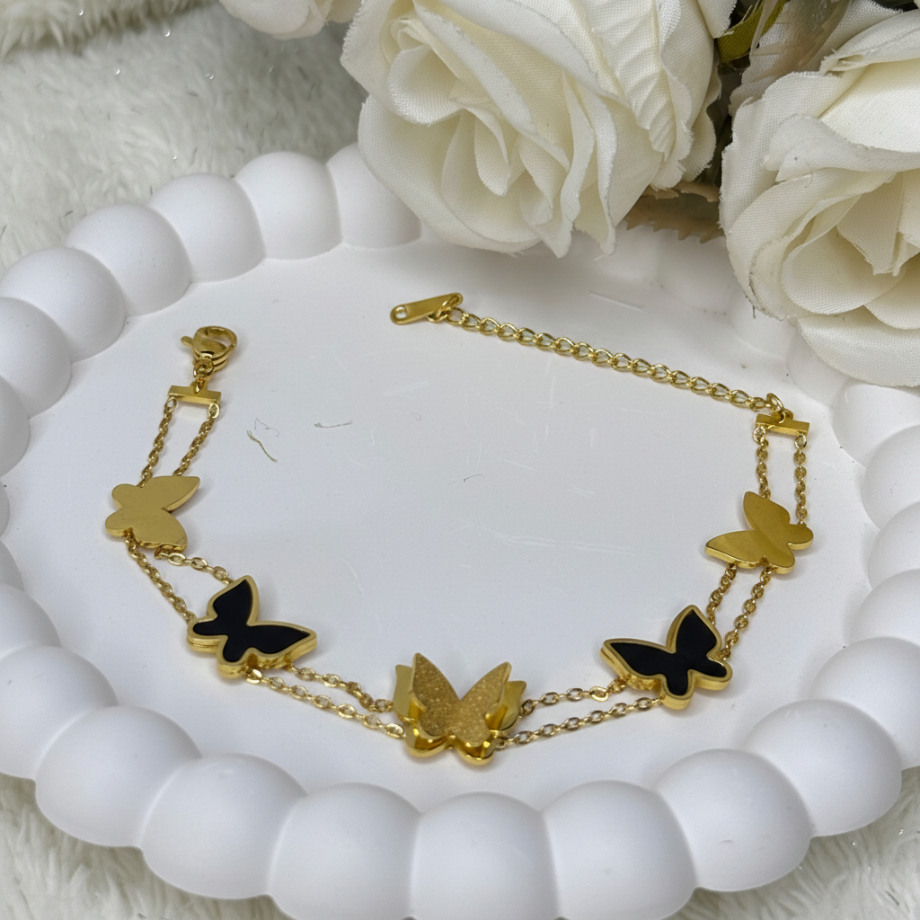 Butterfly charm chain bracelet gold plated butterfly bracelet for women on white background