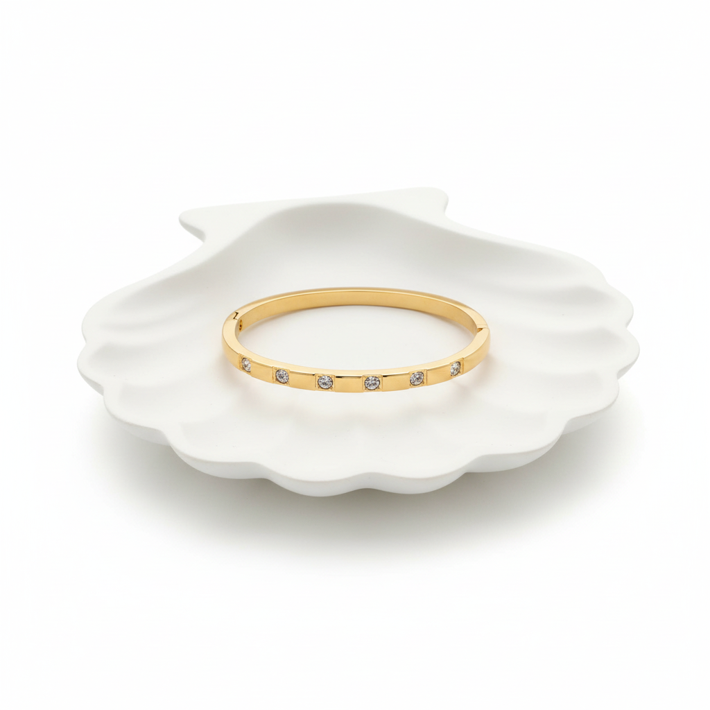 Kids' Gold Geometric Square & Crystal Bangle - Flat Lay