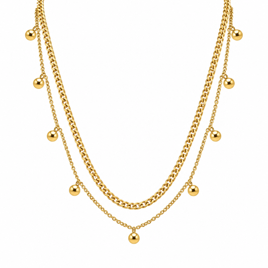 Liora Layered Ball Charm Necklace in 18K gold plated stainless steel